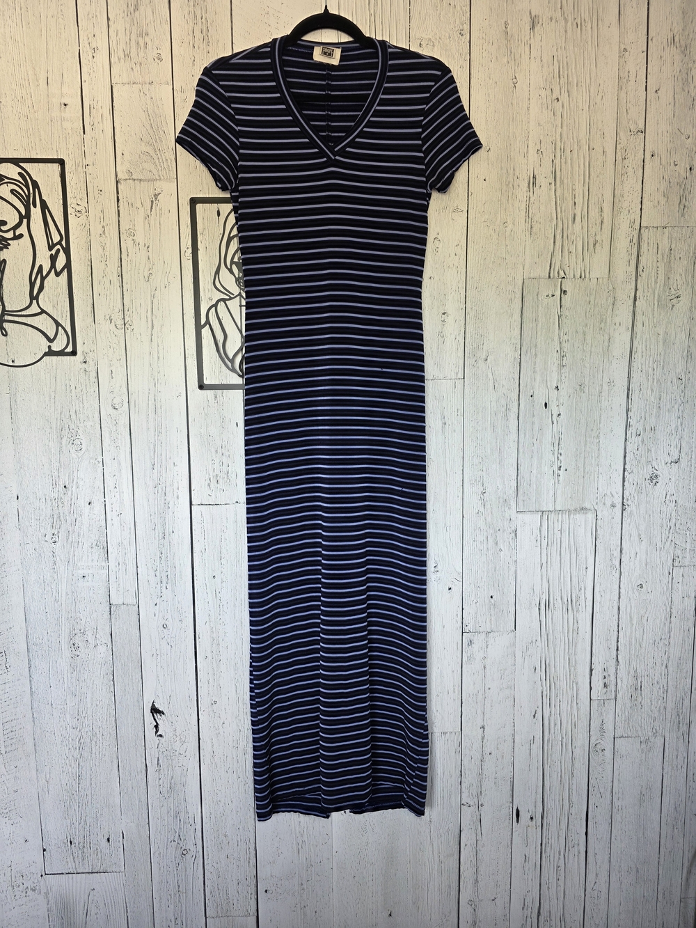 Smart Set Y2K Blue Striped Maxi Dress XS Stretch V-Neck Made in Canada Going Out - Picture 8 of 14
